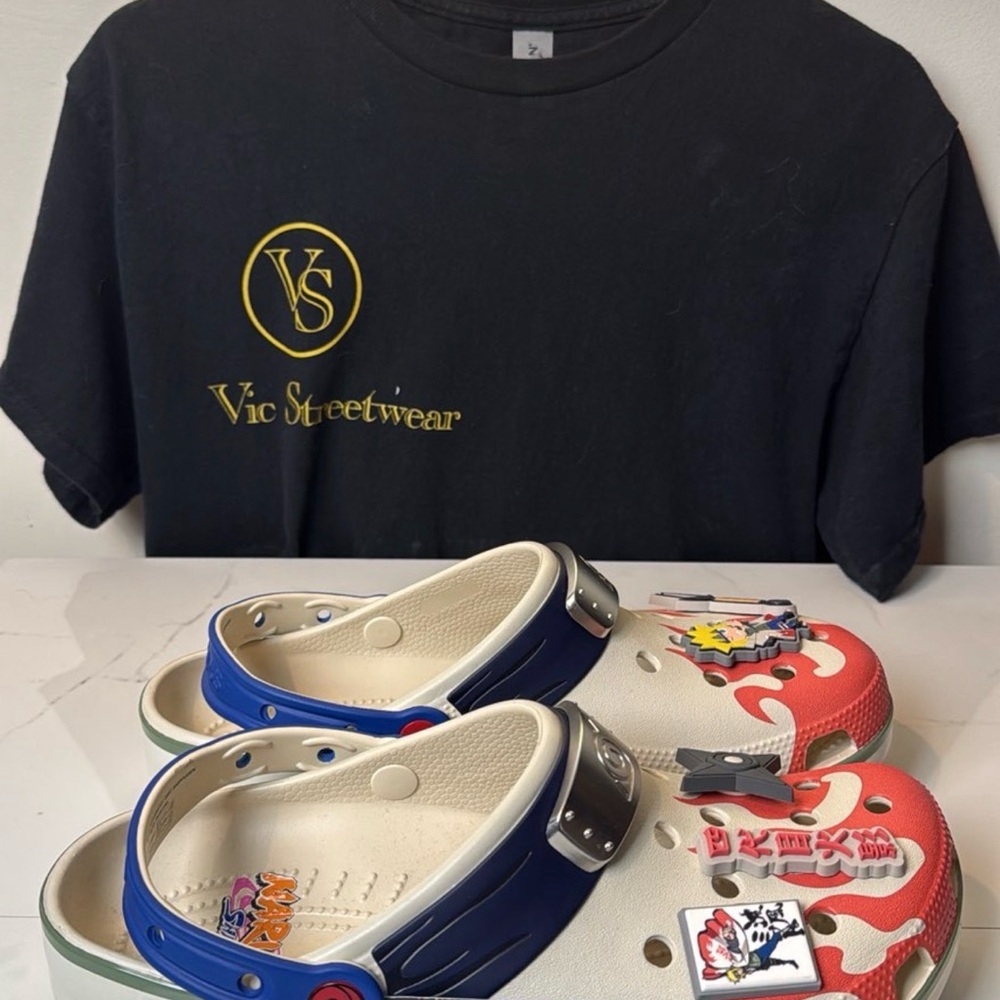 CROCS Blue and Red Graphic Clogs
